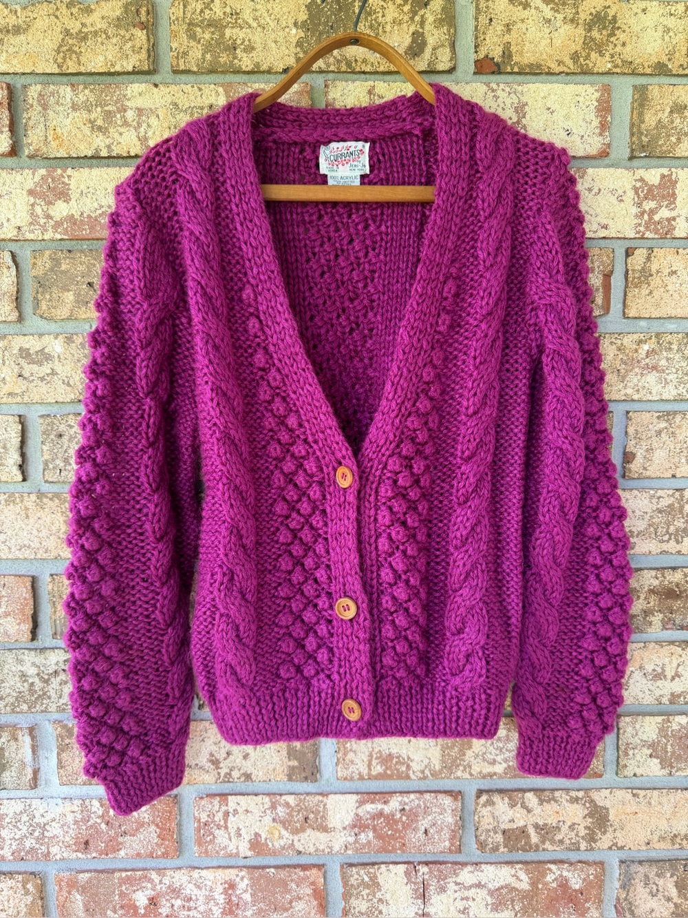 Vintage Currants Handmade Magenta Knit Cardigan Women’s Size Small Sweet!